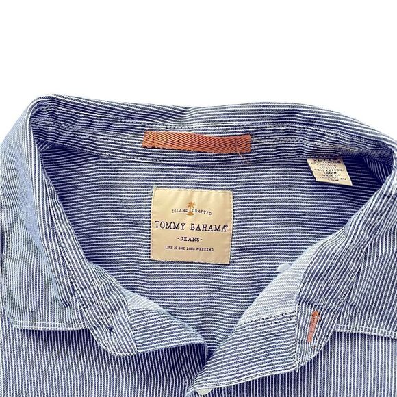 TOMMY BAHAMA Long Sleeve Blue White Pinstripe Shirt Size XL - Picture 5 of 5
